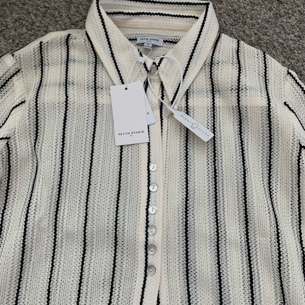 Petite Studio Vitoria Cream Knit Open Weave Shirt - Picture 3 of 8